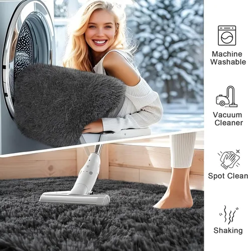 Miniatura 2 de Alfombras de Área de 4x6 Pies para Sala de Estar y Dormitorio, Alfombra Gris Suave y Esponjosa Shaggy para Junto a la Cama, Lavable a Máquina