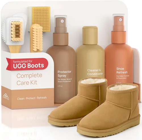 Kit de Limpieza para Gamuza y Piel de Oveja Compatible con Calzado UGG - Limpiador y Acondicionador Suave, Spray Protector, Removedor de Olores,