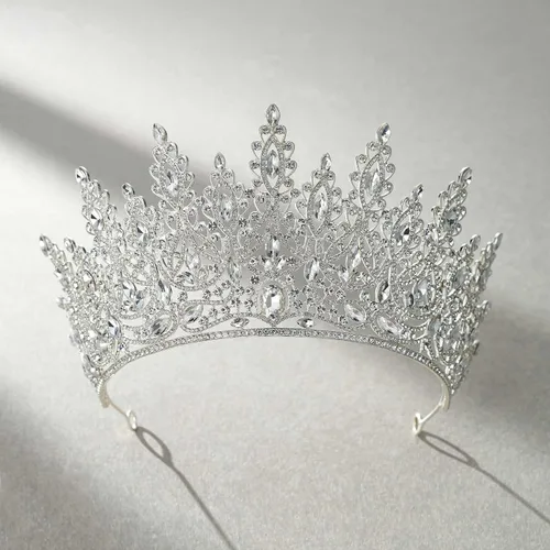 Miniatura 5 de SWEETV Corona de tiara para mujer, tiara de boda para novia, tocado de princesa de cristal, corona de quinceañera para niñas, corona de graduación