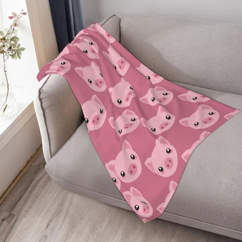 Miniatura 4 de Bonita manta de cerdo de dibujos animados, manta de viaje ligera suave y cálida para dormitorio, sala de estar, sofá, cama, oficina, 60 x 50 pulgadas