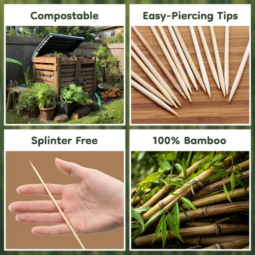 Miniatura 7 de BambooMN Marca - Brochetas de bambú redondas de punta afilada premium 4.1" X 0.098 in - 300pcs
