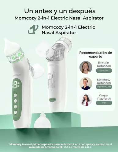 Miniatura 2 de Momcozy BreezyClear™ Aspirador nasal eléctrico 2 en 1 para bebé con aerosol, succión de grado hospitalario de 65 kPa, 4 niveles ajustables