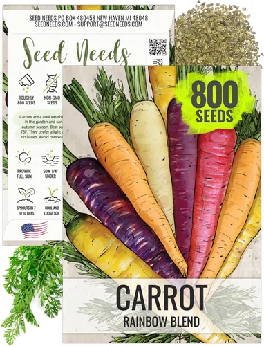 Seed Needs Semillas de zanahoria para plantar zanahorias arcoíris, semillas de verduras sin OMG y sin tratar para cultivar un huerto cultivado en