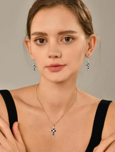 Miniatura 103 de YL Collar de cruz de plata de ley 925 con colgante de piedra natal religiosa para mujer