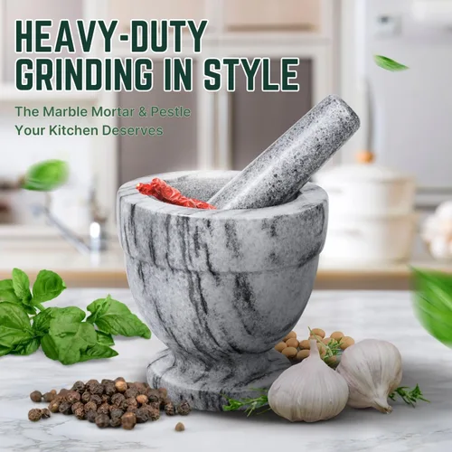 Miniatura 2 de Flexzion Juego de mortero y mortero, blanco – Molcajete de granito pesado sólido de 4 pulgadas molcajete trituradora de piedra para guacamole