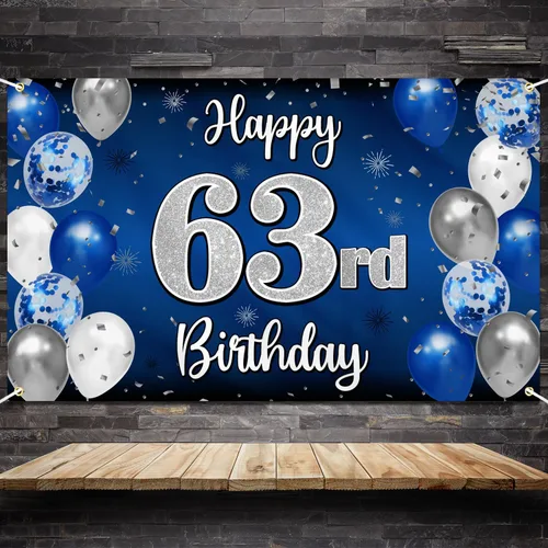 Miniatura 185 de Decoración de feliz cumpleaños 35, globo azul y plateado de 35 años, cartel grande de telón de fondo de cumpleaños, suministros para fiesta de 35th