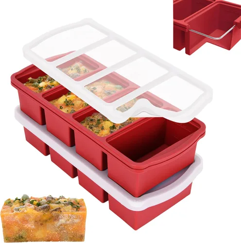 Miniatura 15 de ZIP STANDING Bandejas de silicona para congelador con tapa, contenedor para sopa de 1 taza, moldes grandes para cubitos de hielo con anillo de acero