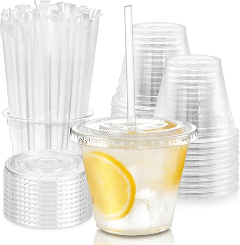 Miniatura 13 de Fit Meal Prep Paquete de 100 tazas de plástico para café helado de 32 onzas con tapas planas y pajitas transparentes, vasos transparentes