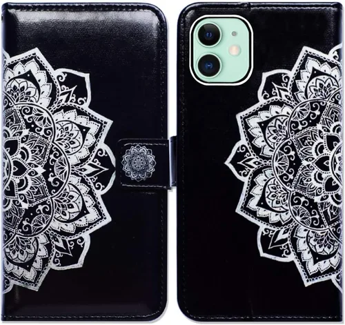 Miniatura 36 de Bcov Funda para iPhone 11, funda de piel con tapa y función atril para iPhone 11, diseño de flores y mariposas azules