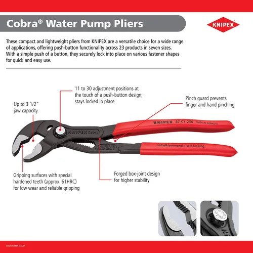 Miniatura 4 de KNIPEX Herramientas - Alicates para bomba de agua Cobra (8701250), rojo, 10 pulgadas
