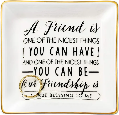 JoycuFF Regalos de amistad para mujeres, amigas, plato para anillos, bandeja de joyería de amistad, regalos únicos para mejor amiga, mejor amiga,