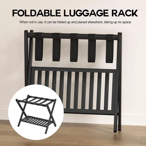Miniatura 6 de Portaequipajes plegable con estante de almacenamiento para habitación de invitados Hotel Essentials de bambú sólido resistente soporte