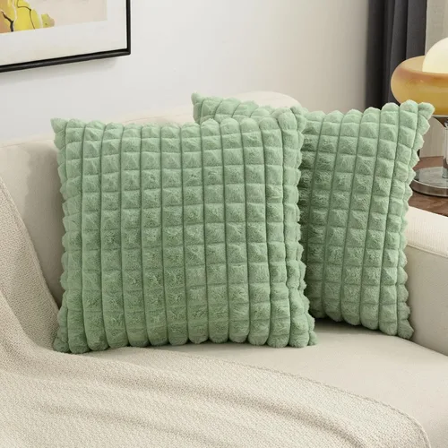 Miniatura 19 de FUTEI Juego de 2 fundas de almohada decorativas burdeos de 22 x 22 pulgadas, fundas de cojín cuadradas color rojo vino, a cuadros de piel sintética