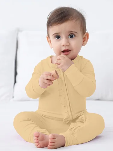 Miniatura 6 de GUISBY Mameluco de bambú de manga larga para bebé, sin pies, cremallera de 2 vías con volantes, para dormir de 0 a 24 meses