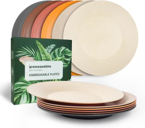 Miniatura 9 de Platos de paja de trigo de 10 pulgadas, aptos para lavavajillas y microondas, ligeros, reutilizables, irrompibles, no tóxicos, sin BPA y saludables