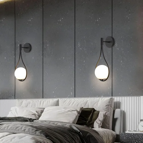 Miniatura 7 de BOKT Moderna lámpara de pared de vidrio negro apliques montados en la pared, de mediados de siglo, para dormitorio, mesita de noche, luz de pared