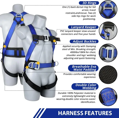 Miniatura 2 de TT TRSMIMA Safety Harness Fall Protection Kit - Full Body Roofing harnesses with Shock Absorbing Lanyard Upgrade Paded