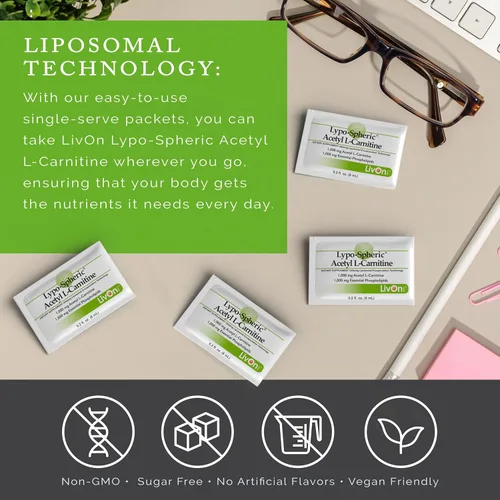 Miniatura 6 de Lypo-Spheric Acetil L-Carnitina – 1,000 mg de acetil L-carnitina y fosfolípidos esenciales por paquete – Liposoma encapsulado para una máxima