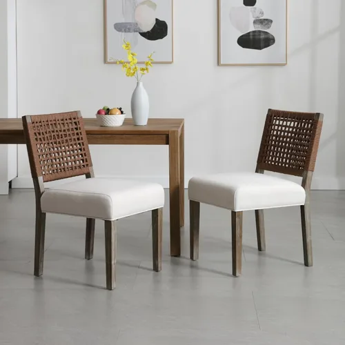 Miniatura 3 de LZAREAL Juego de 4 Sillas de Comedor Estilo Granja de Tela de Lino Tapizadas Silla Lateral de Acento, Sillas de Cocina y Comedor Modernas