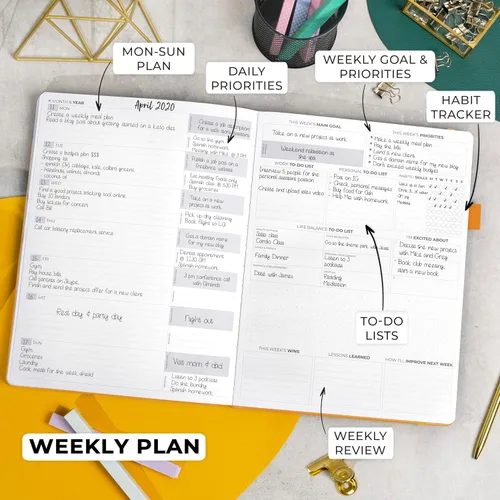 Miniatura 3 de Clever Fox Planner Pro Premium - Lujosa agenda semanal y mensual con organizador de presupuesto para productividad y objetivos, sin fecha, A4