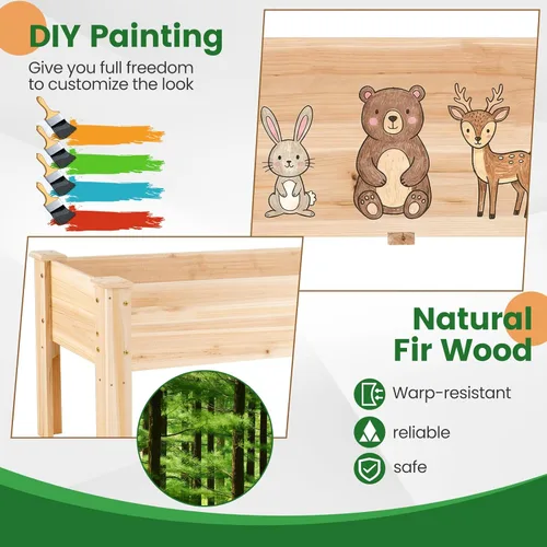 Miniatura 4 de HAPPYGRILL Cama de jardín elevada, maceta de madera con patas, 5 agujeros de drenaje, cama de jardín elevada para verduras y flores, contenedor