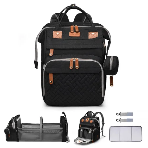 Miniatura 24 de Bolsa de pañales con cambiador, mochila para pañales, bolsa de pañales de viaje 7 en 1, bolsa para mamá con puerto de carga USB (rosa-gris)