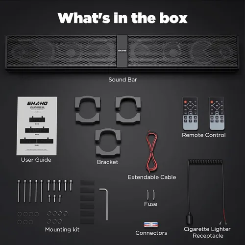 Miniatura 9 de Ehaho Barra de sonido UTV de 34 pulgadas con subwoofer, barra de sonido SXS de 8 altavoces con Bluetooth e iluminación RGB, altavoces impermeables