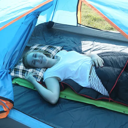 Miniatura 8 de REDCAMP Almohada pequeña de camping ligera y comprimible, almohada de viaje de franela con funda de almohada extraíble (azul cuadrado y gris)