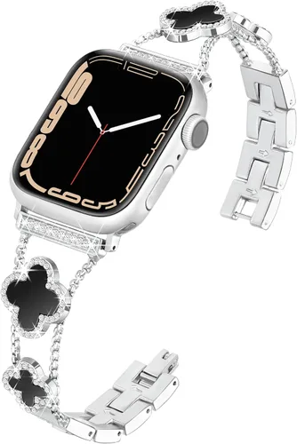 Miniatura 20 de wipalor Correa de trébol de cuatro hojas para Apple Watch para mujer de 42mm 41mm 40mm 38mm, correas delgadas iWatch para mujer, correas metálicas