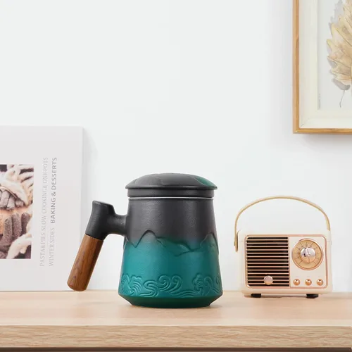 Miniatura 2 de ZENS Taza de Té con Infusor y Tapa para Infusión de Hojas Sueltas, Taza de Cerámica en Relieve de 15.2 oz con Coladores Finos, Difusores Grandes