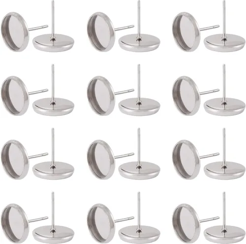 Miniatura 22 de Craftdady 400 aretes de acero inoxidable de 0.15 a 0.55 pulgadas, 8 tamaños, almohadillas planas, redondas, en blanco, para hacer joyas Almohadilla