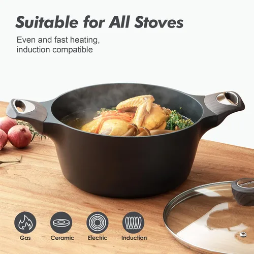 Miniatura 5 de SENSARTE Olla antiadherente con tapa, olla de sopa de 2,6/4,5/6,6/8,5 QT, olla para guisos, olla para pasta saludable, olla de cocina grande y Negro