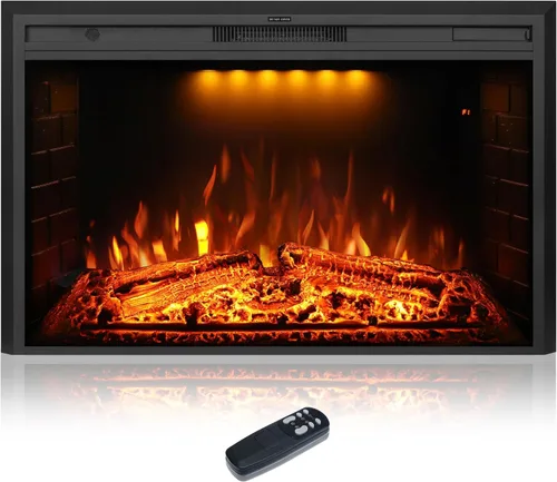 Miniatura 13 de Chimenea eléctrica de 33 pulgadas, chimenea de pared eléctrica con control remoto, registro realista y sonido crujiente, protección contra