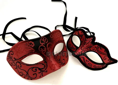 Miniatura 2 de MasqStudio Par de máscaras rojas para baile de máscaras, cosplay, baile de graduación, fiesta de cumpleaños o decoración Par rojo para 2 máscaras