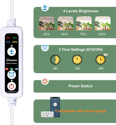Miniatura 6 de Luces de cultivo DOMMIA, luces de cultivo enlazables de 40W para plantas de interior de espectro completo, temporizador de 6/12/16h, luces