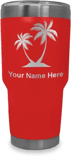 Miniatura 40 de LaserGram Vaso aislado al vacío de 20 onzas, palmeras, grabado personalizado incluido (negro)