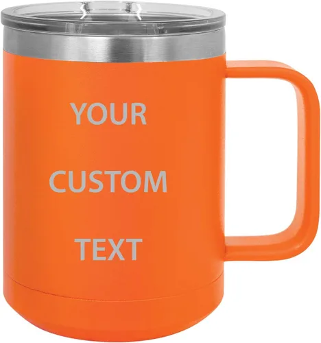 Miniatura 3 de Vaso de viaje de acero inoxidable de 15 onzas con aislamiento de texto personalizado, taza de café para beber auto, asa, tapa deslizante, Blanco