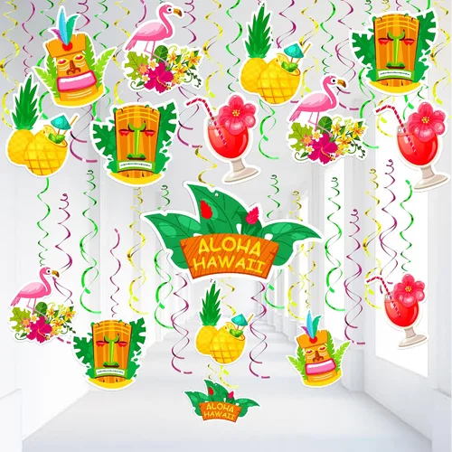 KatchOn, Remolinos colgantes hawaianos de Tiki – Paquete de 30, sin bricolaje | Decoraciones de fiesta Tiki | Decoraciones de fiesta hawaiana |