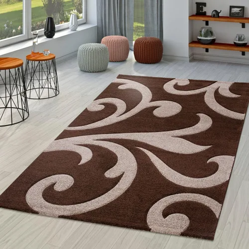Miniatura 6 de Paco Home Alfombra de área marrón beige con corte de contorno y patrón floral moderno, tamaño: 2' x 3'7