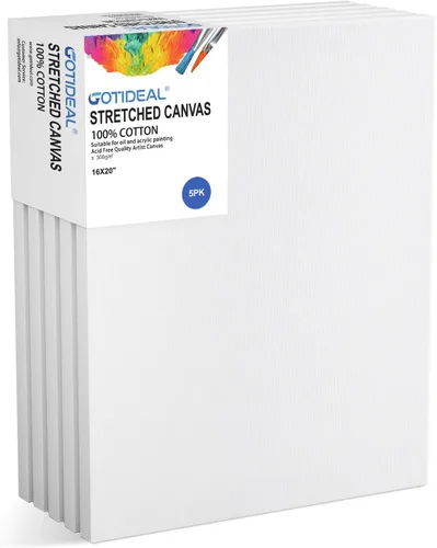 Miniatura 17 de GOTIDEAL Lienzo estirado, 11 x 14 pulgadas, juego de 7 unidades, blanco imprimado, 100% algodón, para pintar, verter acrílico, pintura al óleo