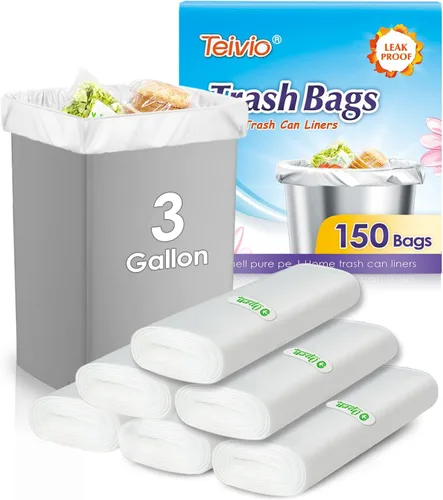 Teivio Bolsas de basura pequeñas de 3 galones, 150 unidades, bolsas de basura pequeñas, bolsas de basura para baño, bolsas de plástico pequeñas para