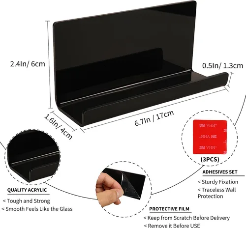 Miniatura 7 de Soporte de Teléfono con Tableta Adhesiva Montado en Pared, Estantes Flotantes de Acrílico, Soporte de Pared para eReader y Smartphone