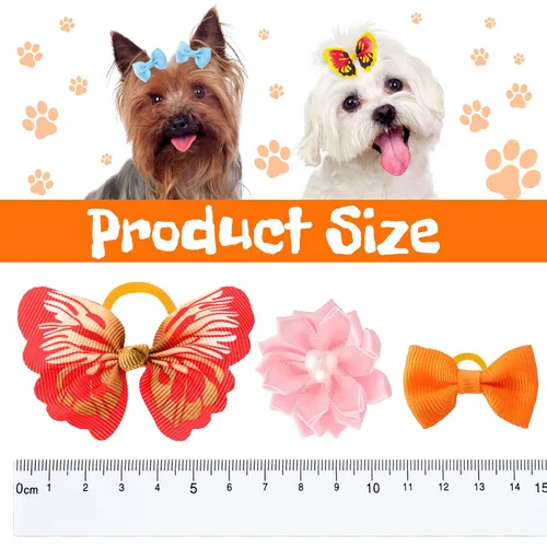 Miniatura 2 de Janinka 36 lazos para el pelo de perro con bandas de goma, lazos anudados para perros pequeños, perlas de flores, bandas elásticas para el cabello