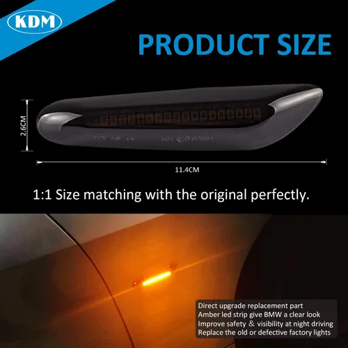 Miniatura 6 de KDM Luces LED de marcador lateral para guardabarros para BMW E90 E91 E92 E93 E46 E60 E61 E81 E82 E87 E88 E83 X3 E84 X1 325i 328i 335i 330i, señal