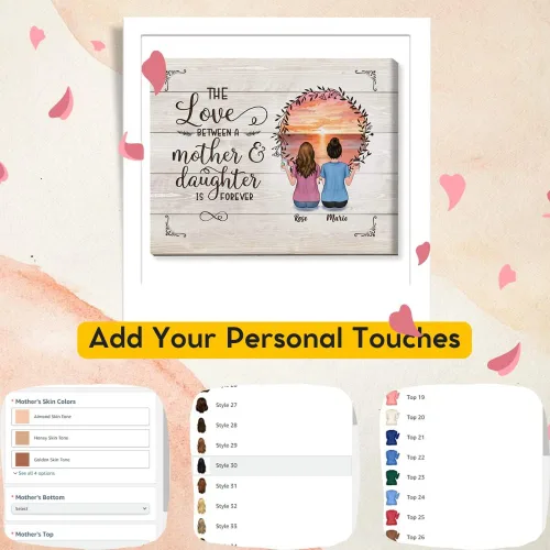 Miniatura 3 de Gossby Lienzo personalizado envuelto para mamá – El amor entre madre e hija es para siempre – Regalo personalizado con nombres de avatares – Regalo