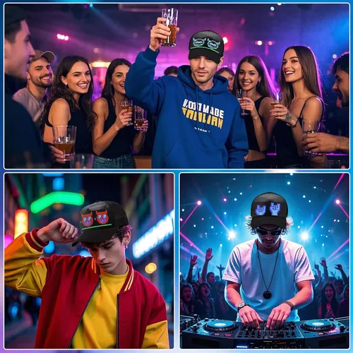 Miniatura 6 de Sombreros LED, pantalla LED, gorras de béisbol con control de aplicación Bluetooth, compatible con texto, patrones, animaciones para fiestas, bares