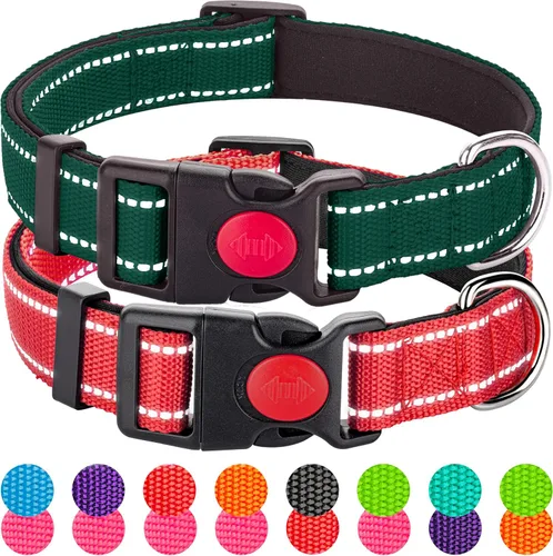 Miniatura 8 de Paquete de 2 collares reflectantes para perros medianos, hembras, machos, collares de nailon para cachorros, perros pequeños y grandes, con hebilla