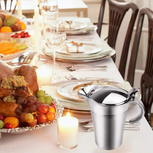 Miniatura 7 de ShineMe Jarra de acero inoxidable para salsa de barco con tapa, 16 onzas con aislamiento de doble pared para mantener la salsa caliente