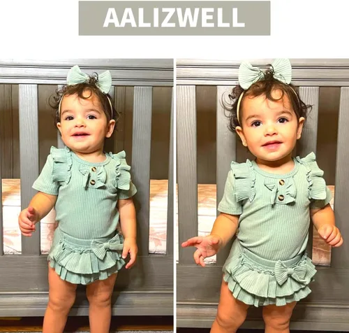 Miniatura 2 de Aalizzwell Body de manga corta para bebé niña con pantalones cortos acanalados