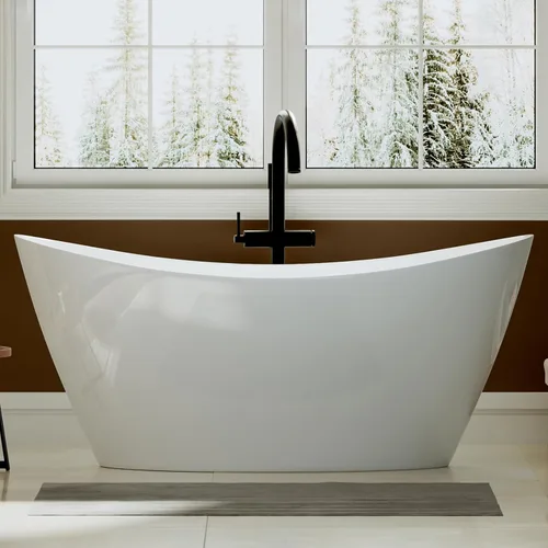 Miniatura 7 de Empava Bañera independiente de 59 pulgadas, bañera acrílica profunda para baño pequeño, fondo plano antideslizante, spa en casa para aliviar